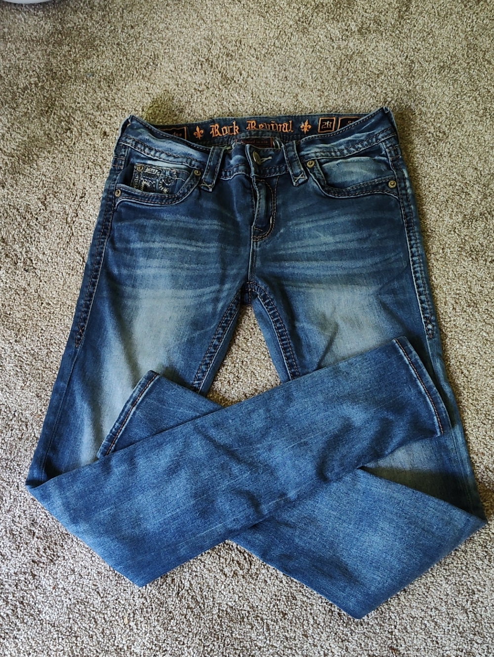 Rock Revival Skinny Medium Blue Factory Faded Jeans